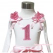 White Tank Top Light Pink Sequins Ruffles Light Pink Bow & 1st Sparkle Light Pink Birthday Number Print TB1003